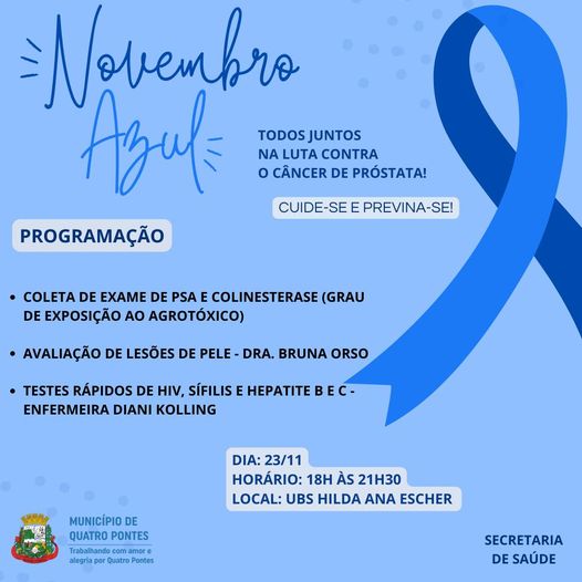 Secretaria de Saúde promove ações do Novembro Azul nesta quinta-feira