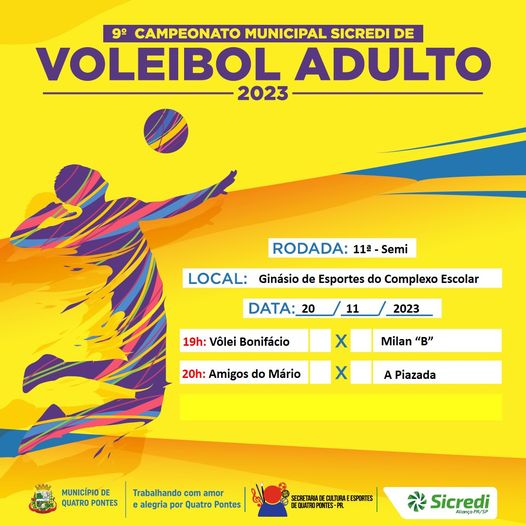 Semifinal do 9º Campeonato Municipal Sicredi de Voleibol Adulto 2023 inicia hoje
