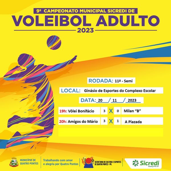 Realizados primeiros jogos da semifinal do 9º Campeonato Municipal Sicredi de Voleibol Adulto 2023