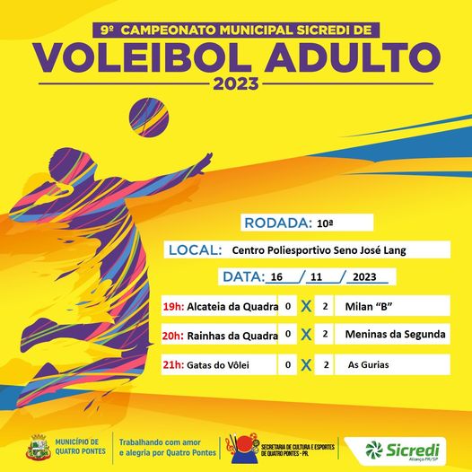 Realizados jogos da 10ª rodada do 9º Campeonato Municipal Sicredi de Voleibol Adulto 2023