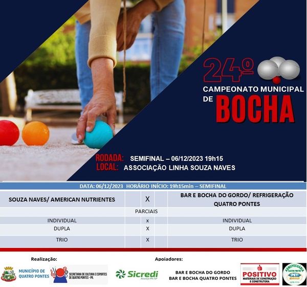 Semifinal do 24º Campeonato Municipal de Bocha 2023 – Cancha de Areia inicia hoje