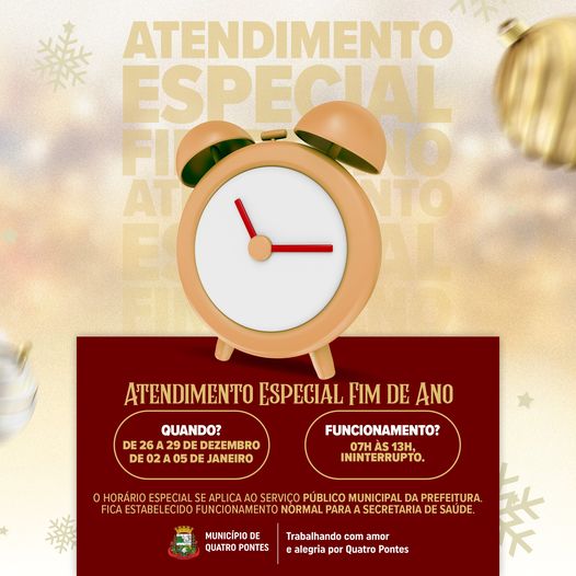 Prefeitura atenderá em horário especial entre Natal e Ano Novo