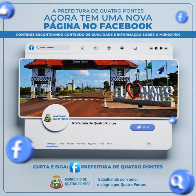 Após ter conta invadida, Prefeitura de Quatro Pontes lança nova página oficial no Facebook