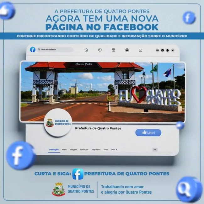 Após ter conta invadida, Prefeitura de Quatro Pontes lança nova página oficial no Facebook