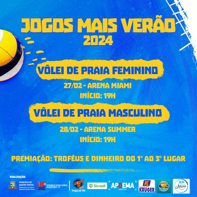 Jogos Mais Verão 2024 iniciam hoje com disputas no vôlei de praia feminino