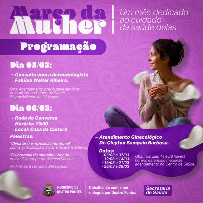 Saúde promove ‘Março da Mulher’ com oferta de serviços e roda de conversa