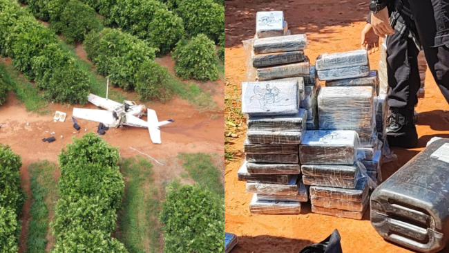 Avião com 400kg de cocaína é interceptado no PR e faz pouso forçado