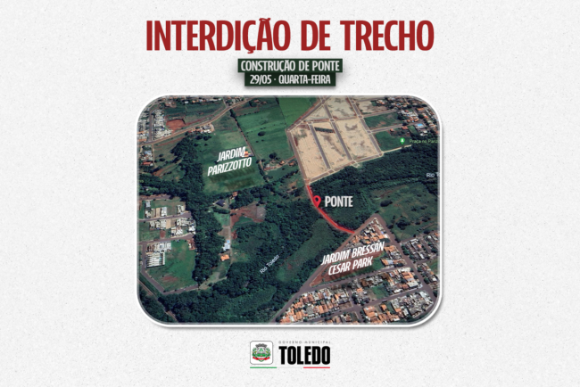 Construção de ponte de concreto interdita via em Toledo