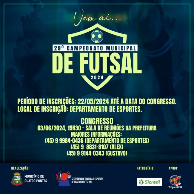 Departamento de Esportes divulga edital de inscrições para o 29° Campeonato Municipal 2024