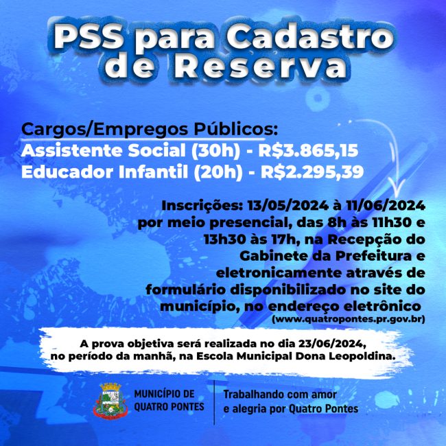 Prefeitura abriu inscrições de PSS para cadastro de reserva