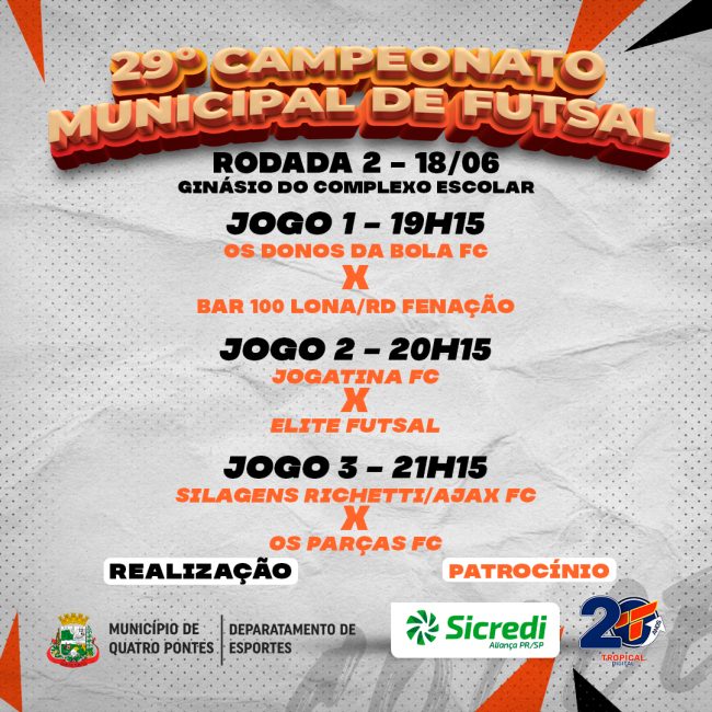 2ª rodada do 29° Campeonato Municipal de Futsal – Masculino Livre é hoje