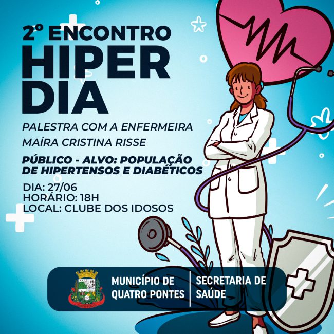 2º Encontro de Hiperdia será hoje (27) em Quatro Pontes