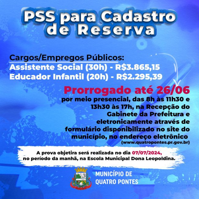 Inscrições ao PSS para cadastro reserva são prorrogadas até dia 26