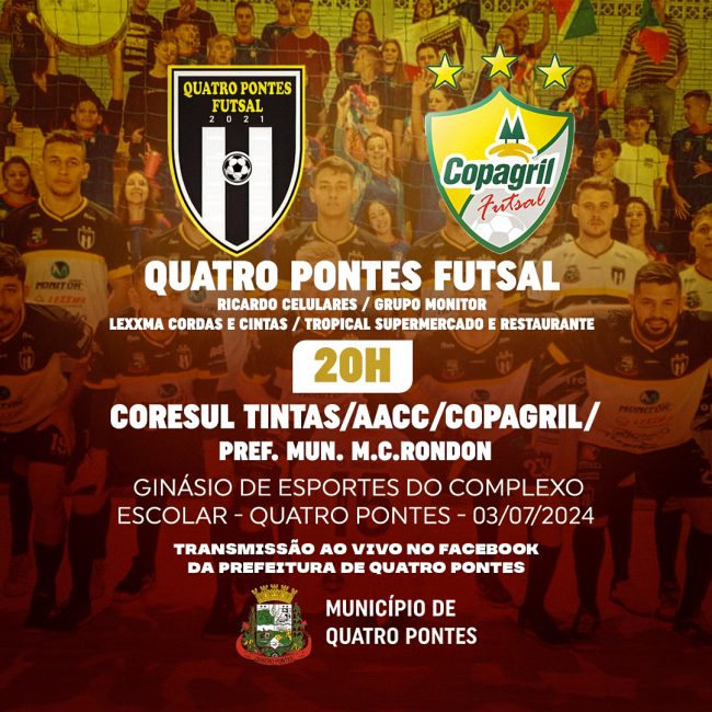 Quatro Pontes e Coresul Tintas se enfrentarão no próximo dia 03 pela sexta rodada do 46º Troféu Difusora de Futsal