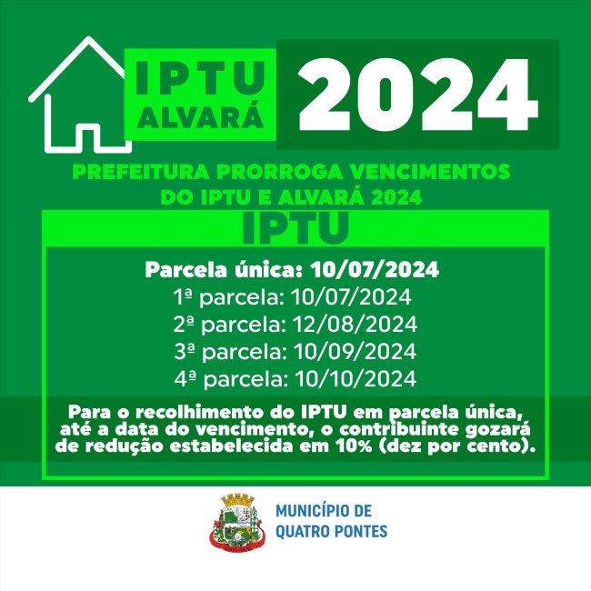 Guias do IPTU 2024 estarão liberadas no site da Prefeitura