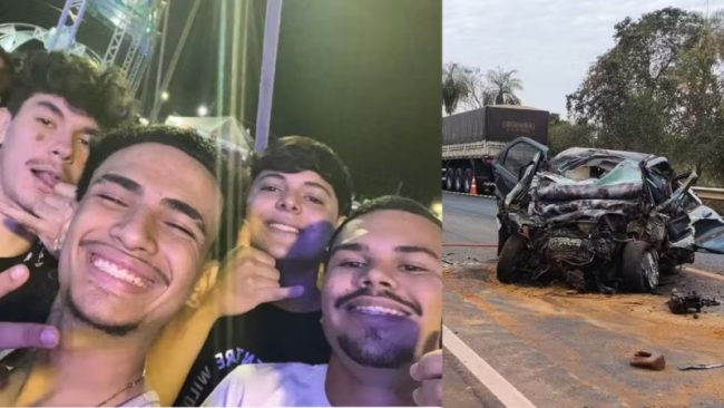 4 amigos morrem em grave acidente entre carro e carreta na BR-163 após saída de festa