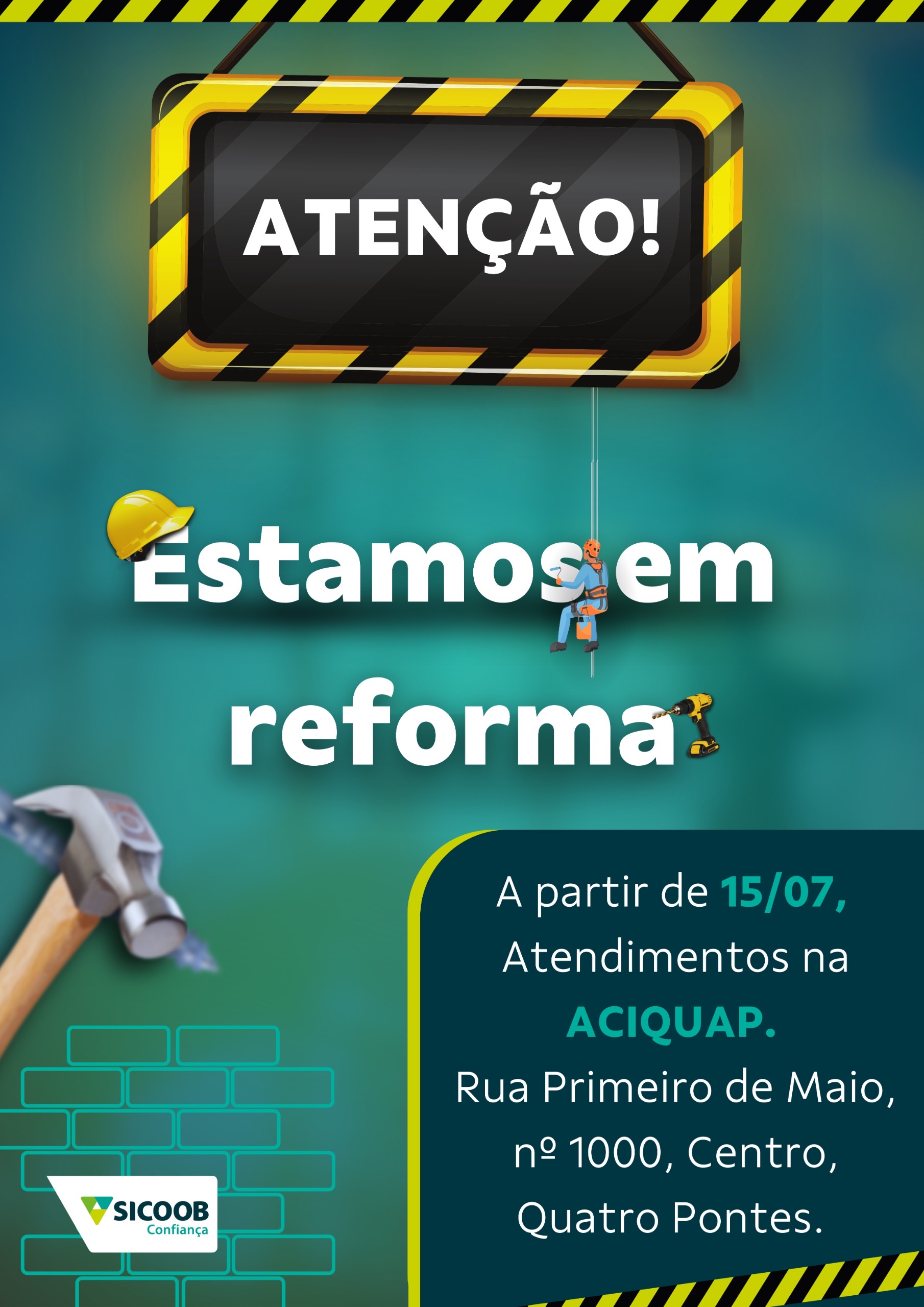 Sicoob de Quatro Pontes passará a atender temporariamente na ACIQUAP.