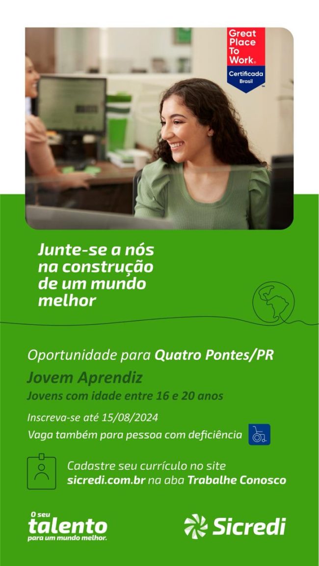 Sicredi Oferece Oportunidade de Jovem Aprendiz em Quatro Pontes/PR