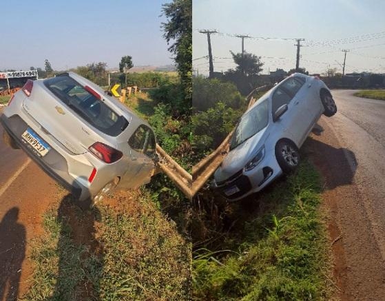 Veículo sai de pista e tomba em guardrail próximo a São Pedro do Iguaçu