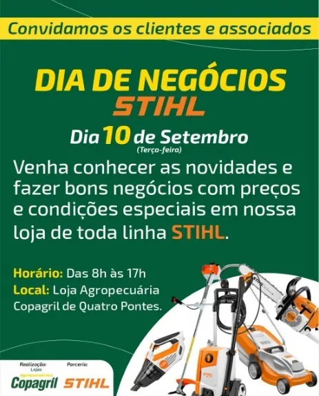 É hoje! Copagril promove Dia de Negócios STIHL em Quatro Pontes