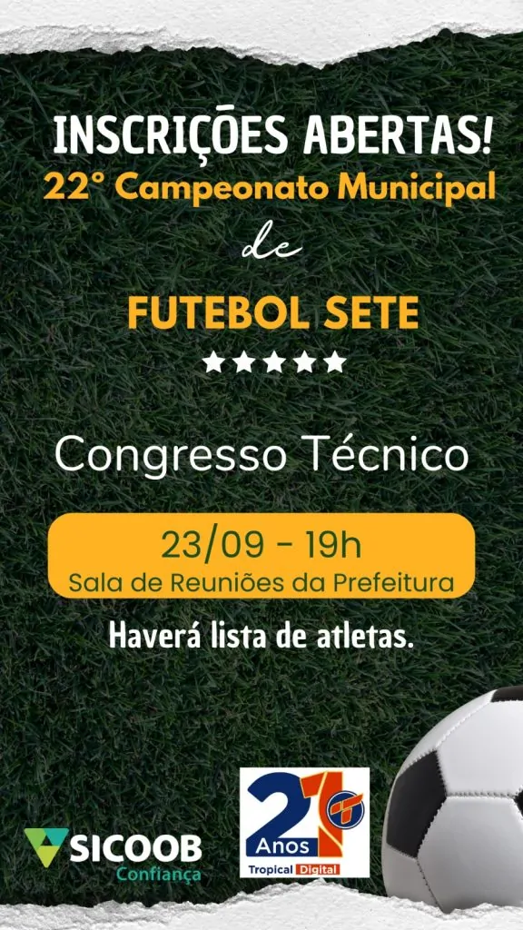 Congresso técnico do 22º Campeonato Municipal de Futebol Sete na próxima segunda