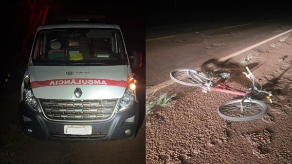 Acidente entre ambulância e bicicleta deixa um ferido na PR-182 entre Maripá e Toledo