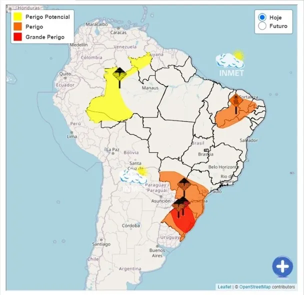 Inmet alerta para fortes temporais no Sul do Brasil