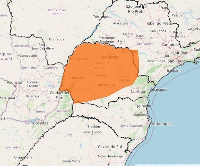 Alerta laranja para tempestades atinge o Paraná na sexta-feira, com risco de estragos
