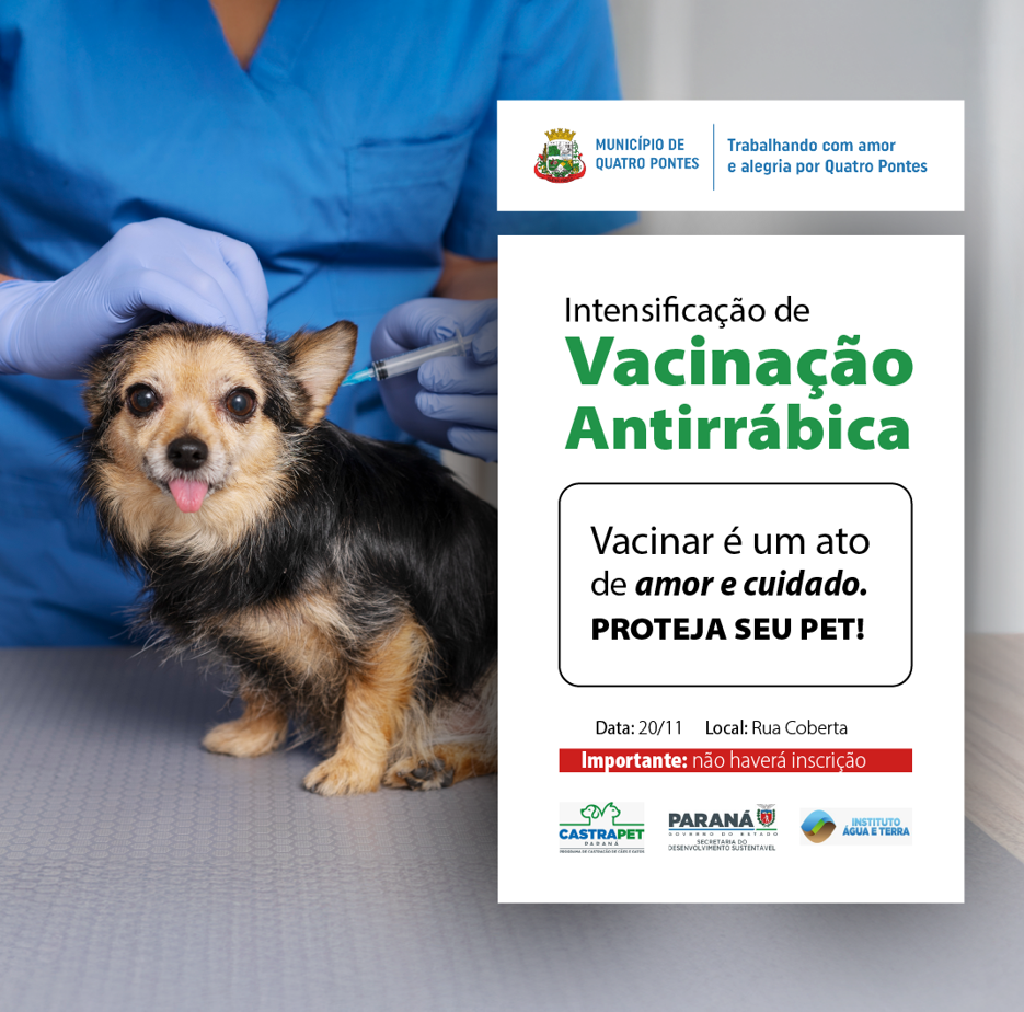 Intensificação de Vacinação Antirrábica ocorrerá no próximo dia 20 em Quatro Pontes