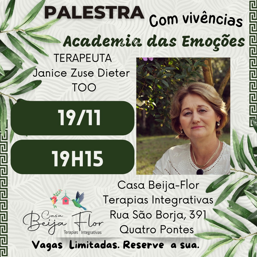 Palestra “Academia das Emoções” acontece amanhã na Casa Beija-Flor de Quatro Pontes