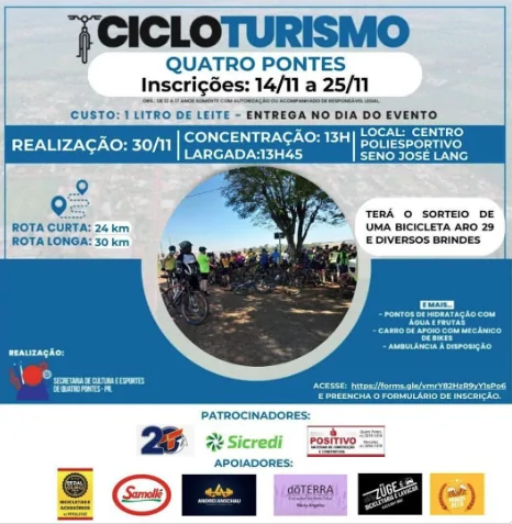 Departamento de Esportes de Quatro Pontes abre inscrições para o Desafio de Cicloturismo 2024