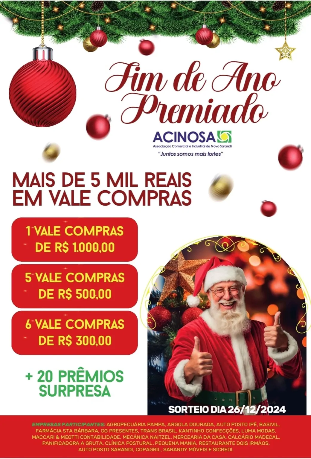 Sorteio da Campanha “Fim de Ano Premiado” de Novo Sarandi será dia 26, às 11h, na Rádio Tropical FM