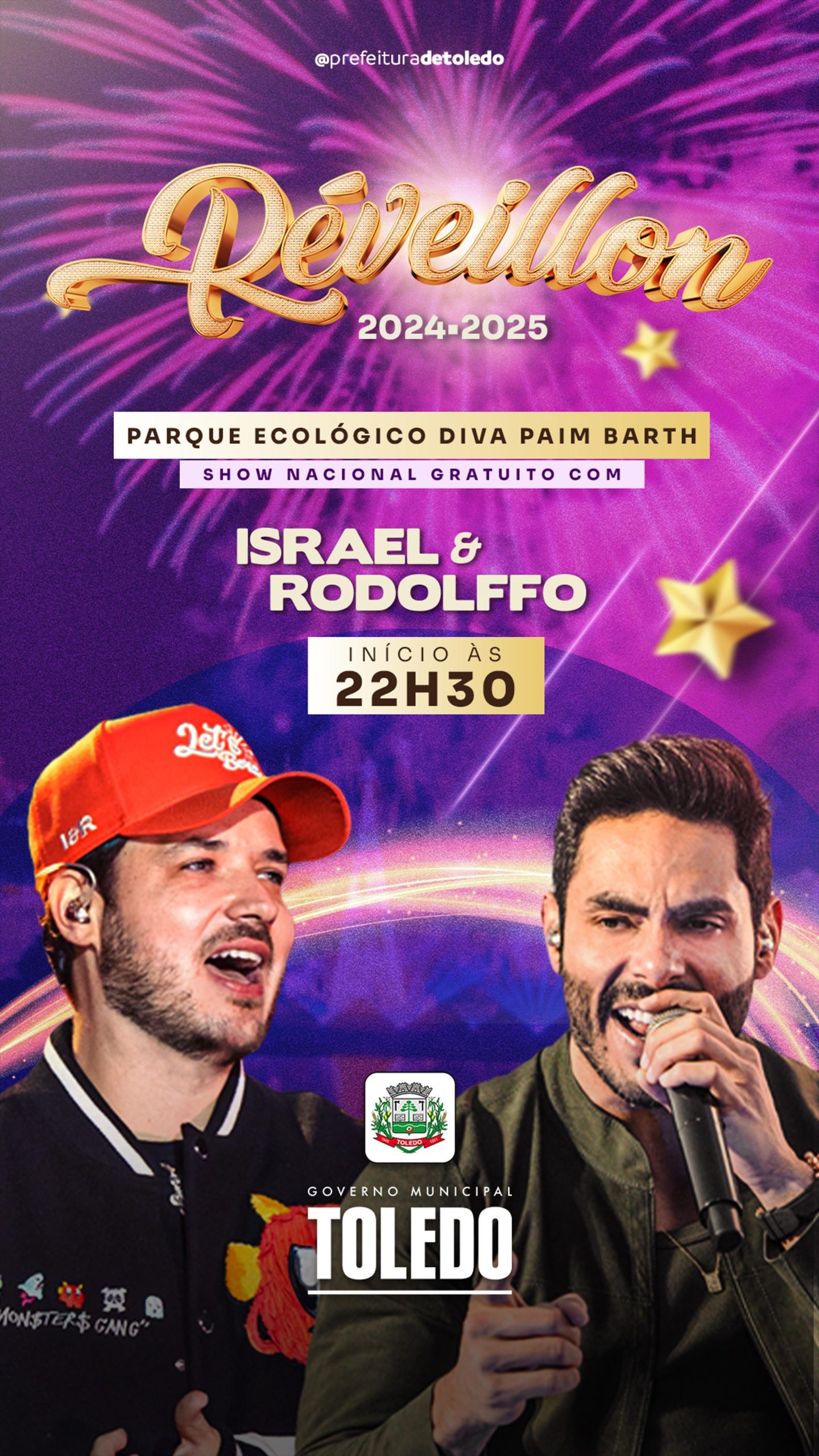 Réveillon promete emocionar Toledo com show de Israel e Rodolffo e espetáculo de fogos