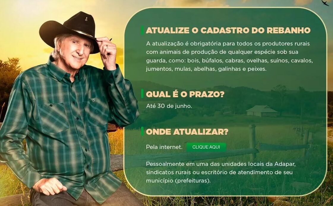 Muitos produtores de Quatro Pontes ainda não atualizaram seus rebanhos, alerta Adapar; prazo se encerra dia 30