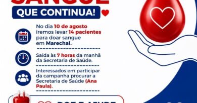 Campanha de Doação de Sangue continua em Quatro Pontes e próxima viagem será no dia 10 de agosto Card doação de sangue