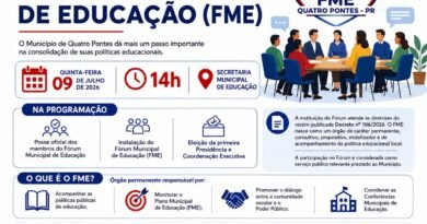 Quatro Pontes realiza posse e instalação do Fórum Municipal de Educação nesta quinta-feira Quatro Pontes realiza posse e instalação do Fórum Municipal de Educação nesta quinta-feira