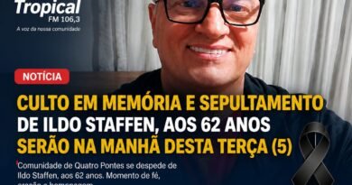 Comunidade de Quatro Pontes presta as últimas homenagens a Ildo Staffen nesta terça-feira 05E8EF71-FE23-4B2A-A320-BB71C7A7E5CF