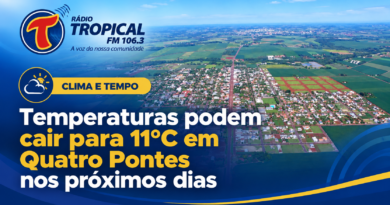 Temperaturas podem cair para 11°C em Quatro Pontes na próxima semana 44E866C7-D8D4-4773-AF30-FCB9136D99F7