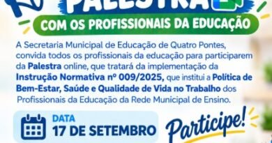 Secretaria de Educação de Quatro Pontes promove palestra online com profissionais da educação Card palestra