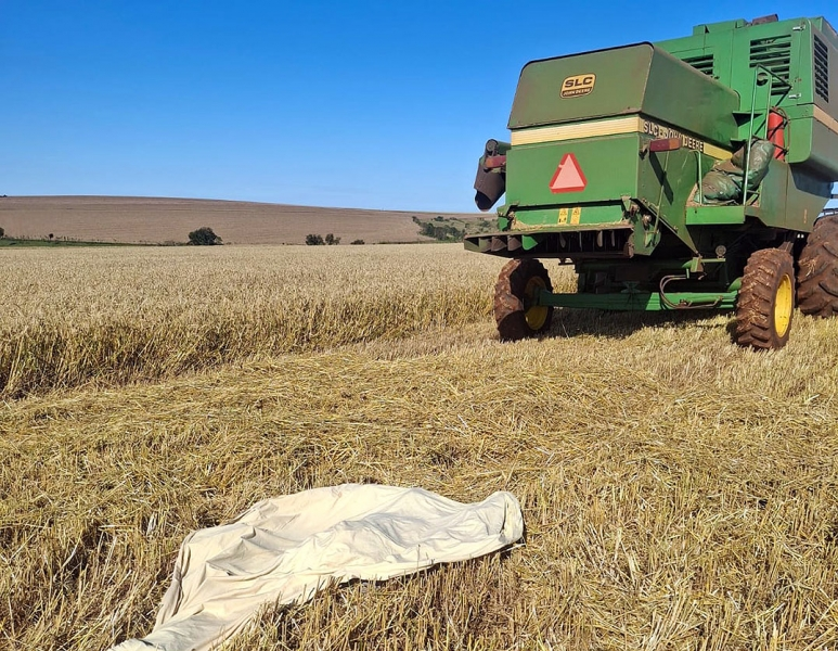 Agricultor morre após ser atingido por colheitadeira conduzida pelo próprio filho