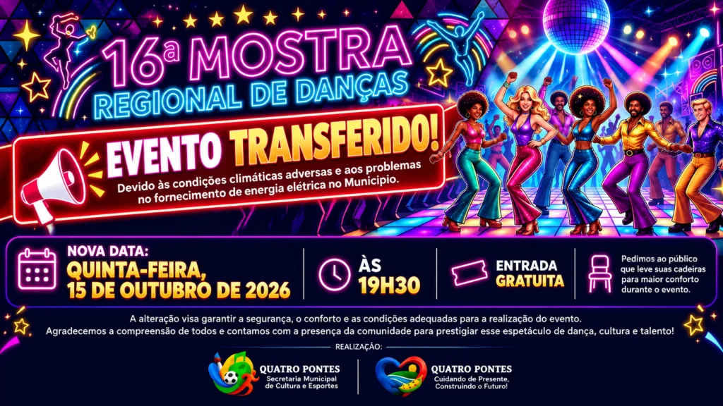 16ª Mostra Regional de Danças de Quatro Pontes é transferida para quinta-feira
