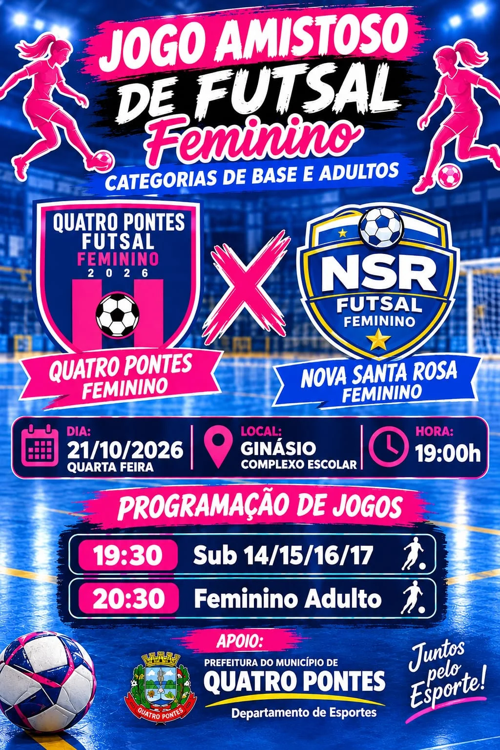 Futsal feminino: Quatro Pontes enfrenta Nova Santa Rosa em amistosos nesta quarta-feira