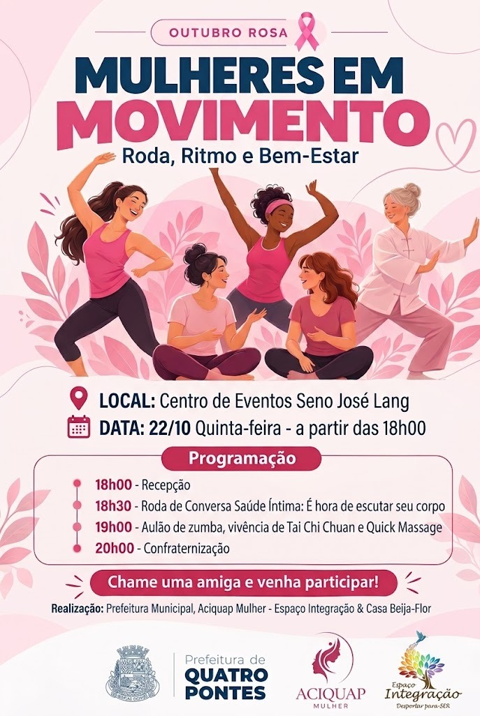 Quatro Pontes promove evento “Mulheres em Movimento” nesta quinta-feira