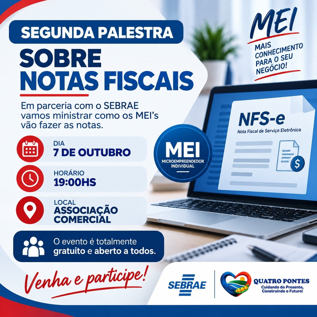 Quatro Pontes promove palestra gratuita sobre emissão de notas fiscais para MEIs nesta quarta