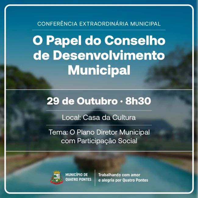 Quatro Pontes realizará Conferência Extraordinária Municipal no dia 29 de outubro