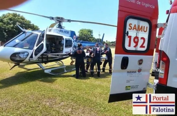 Bebê de Palotina é transferido com o helicóptero do Consamu para Cascavel